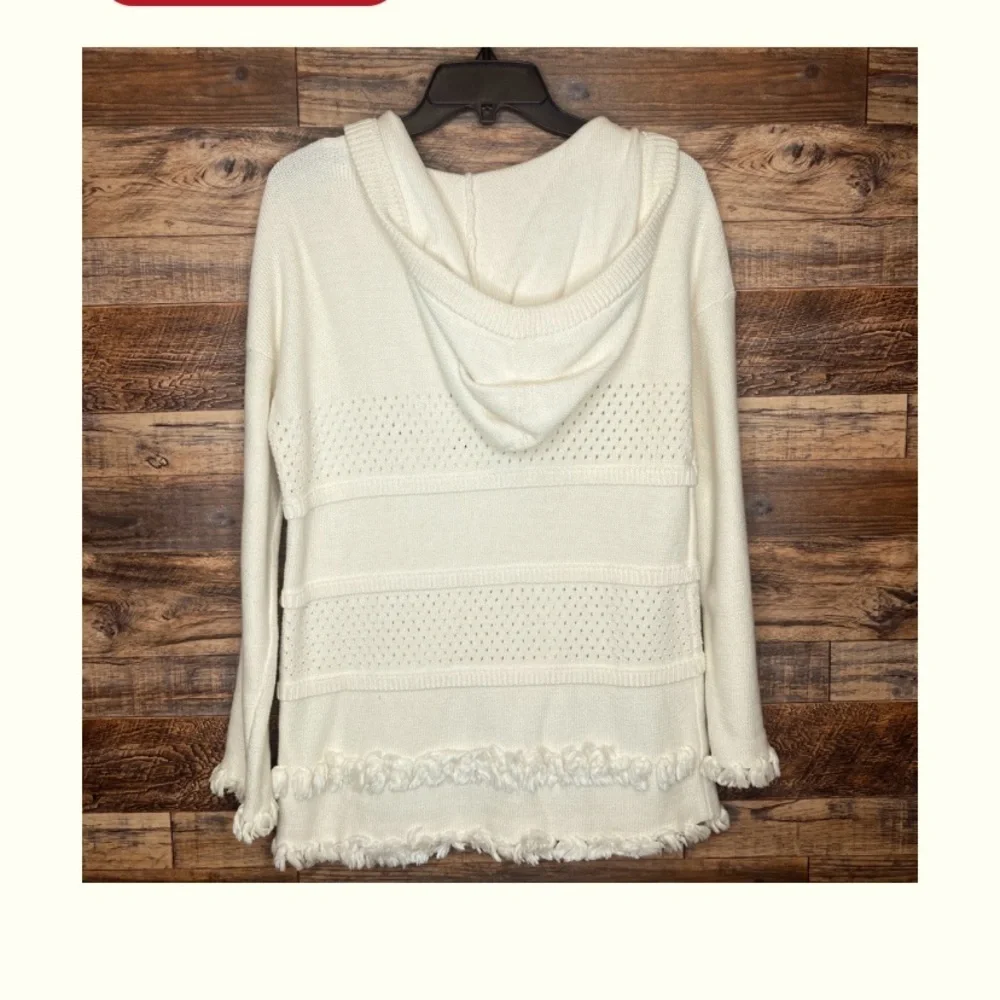 TORY BURCH Cream Baja Hooded Knit Tunic Sweater XS winter casual classic $300
